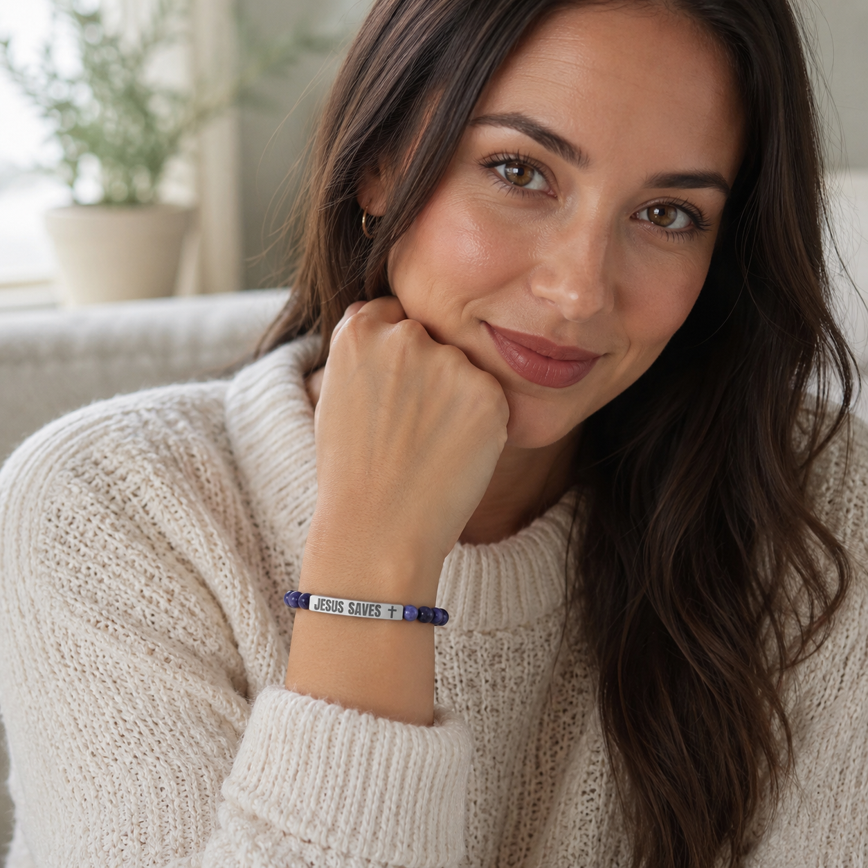 Jesus Saves Stone Bracelet (Sodalite)