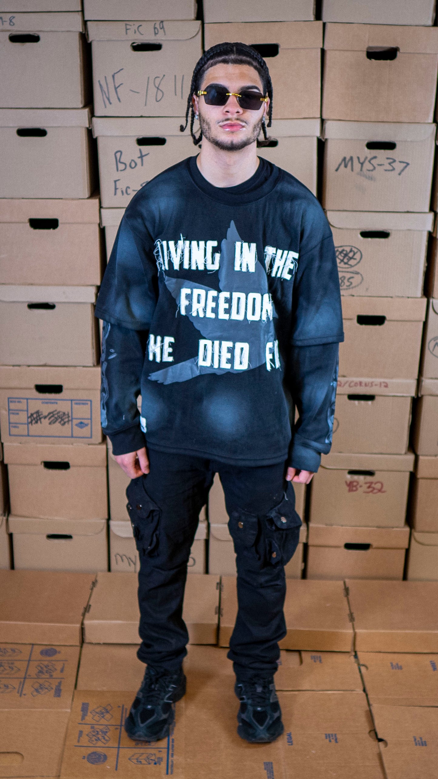 Black "Freedom" Doubled Layered Tee