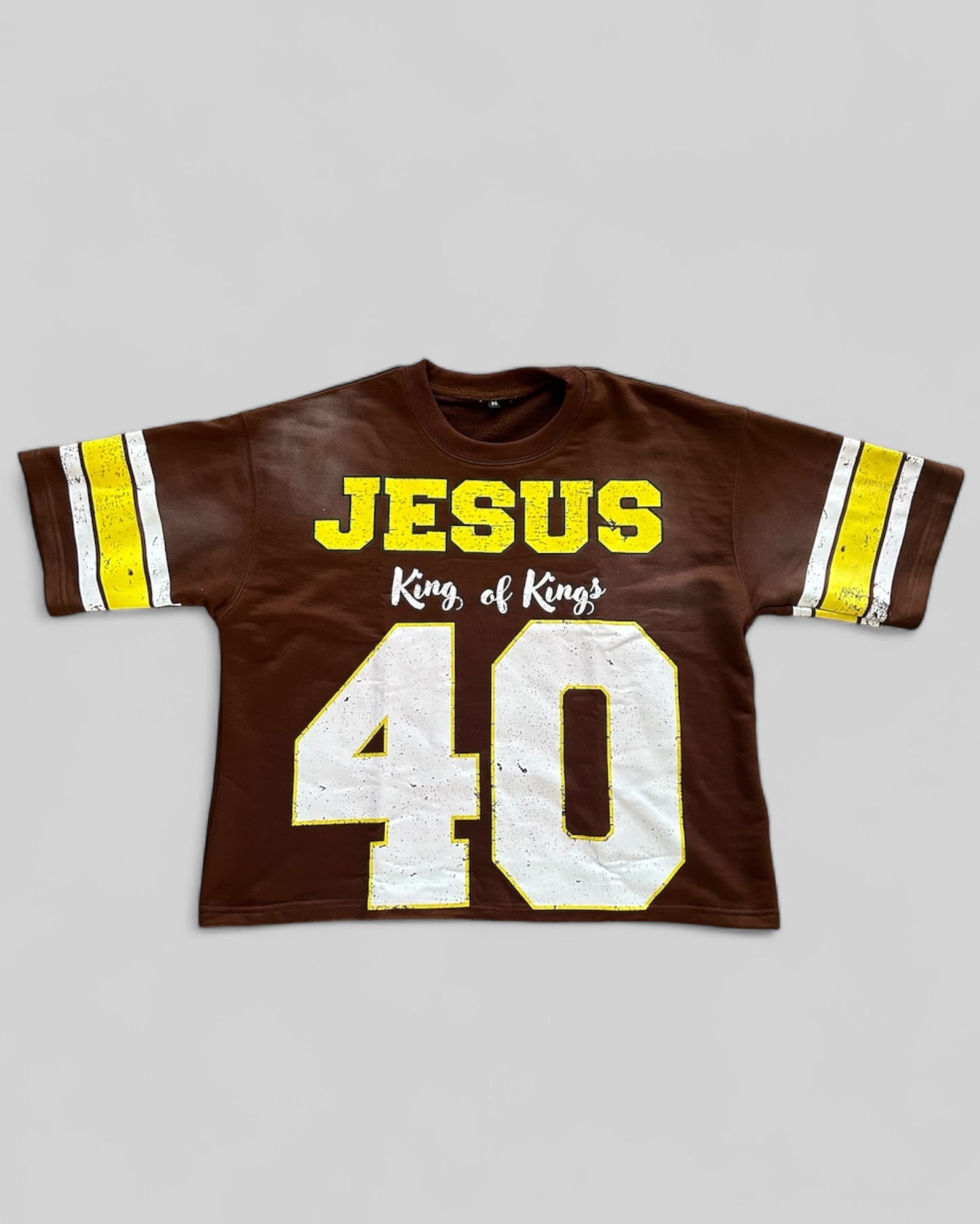 BROWN AND YELLOW "JESUS 40" SHIRT JERSEY