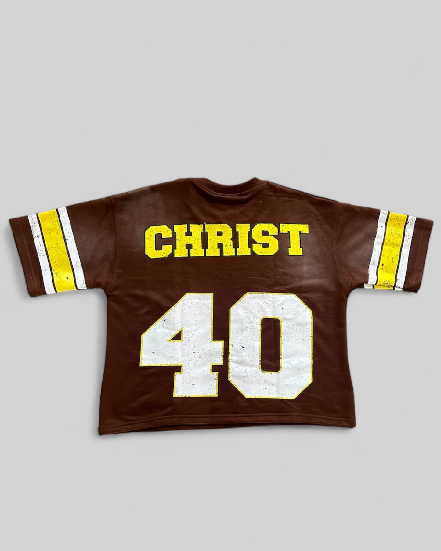 BROWN AND YELLOW "JESUS 40" SHIRT JERSEY
