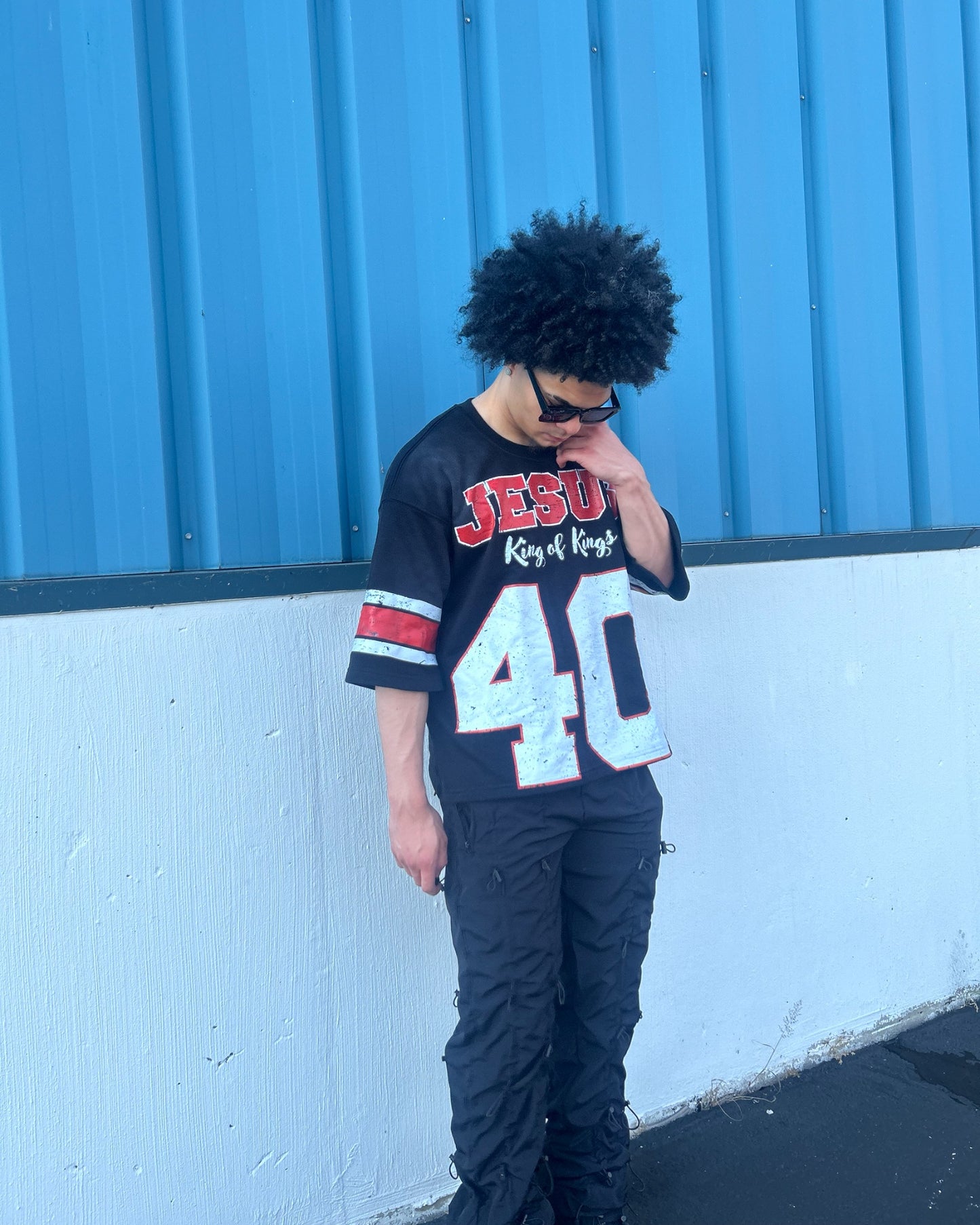 BLACK AND RED "JESUS 40" SHIRT JERSEY