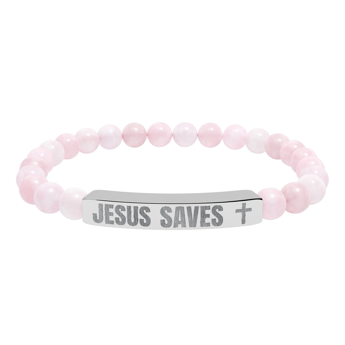Jesus Saves Stone Bracelet (Rose Quartz)