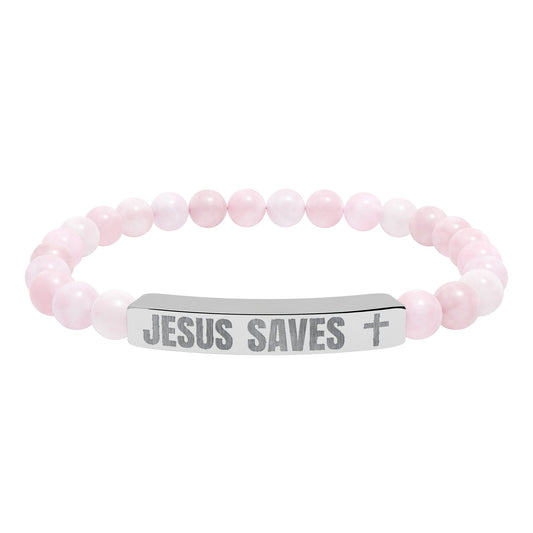 Jesus Saves Stone Bracelet (Rose Quartz)