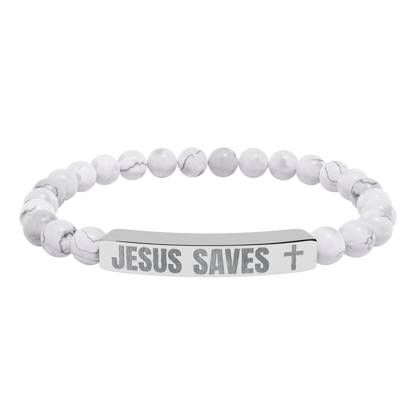 Jesus Saves Stone Bracelet (Howlite)