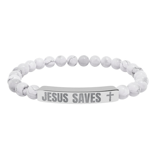Jesus Saves Stone Bracelet (Howlite)