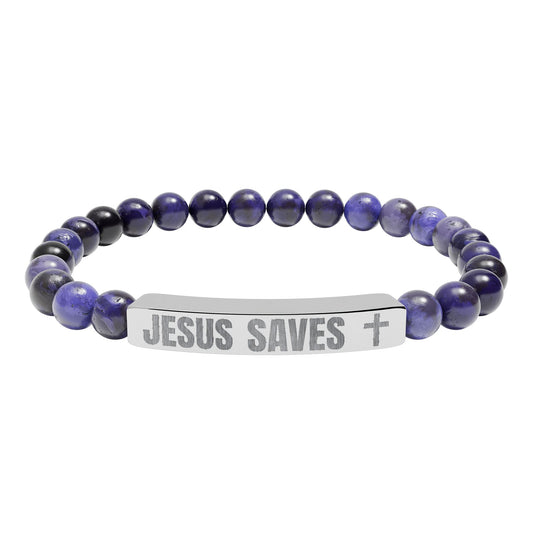 Jesus Saves Stone Bracelet (Sodalite)