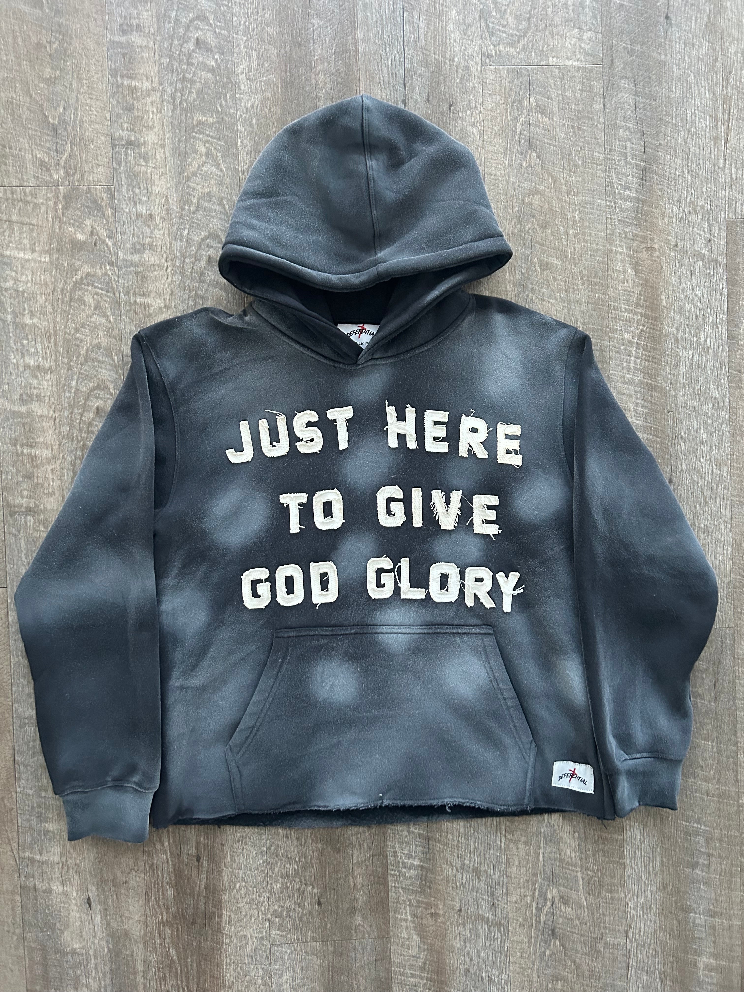 Black “Just Here To Give God Glory” Cropped Hoodie – DeferentialClothing