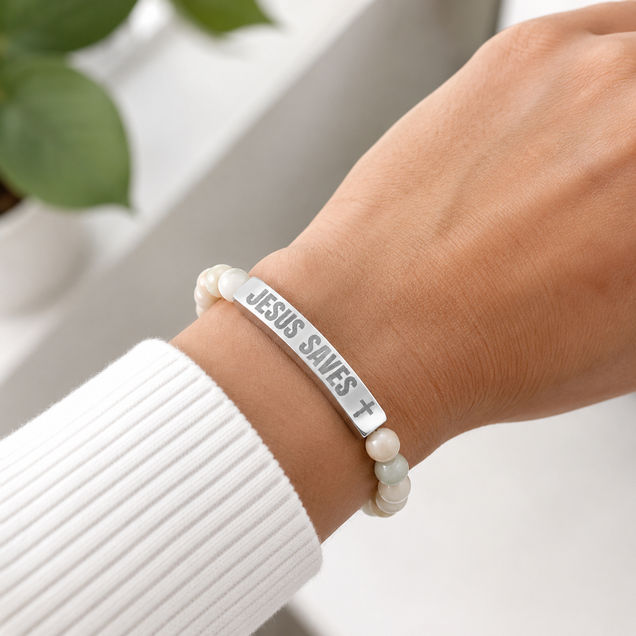 Jesus Saves Stone Bracelet (Amazonite)