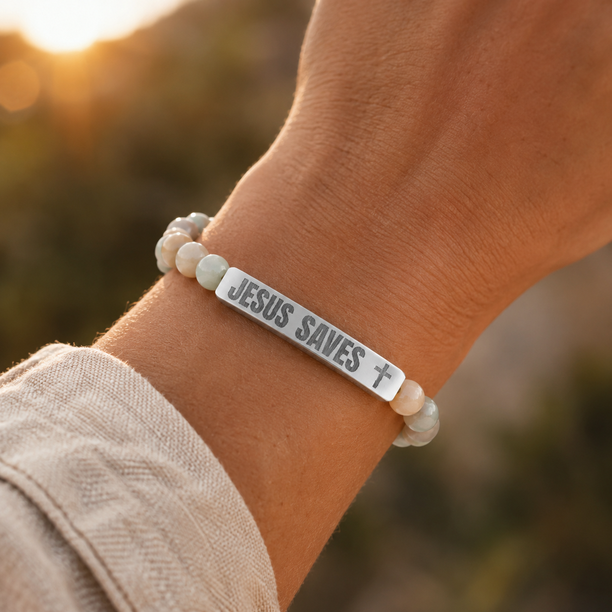 Jesus Saves Stone Bracelet (Amazonite)