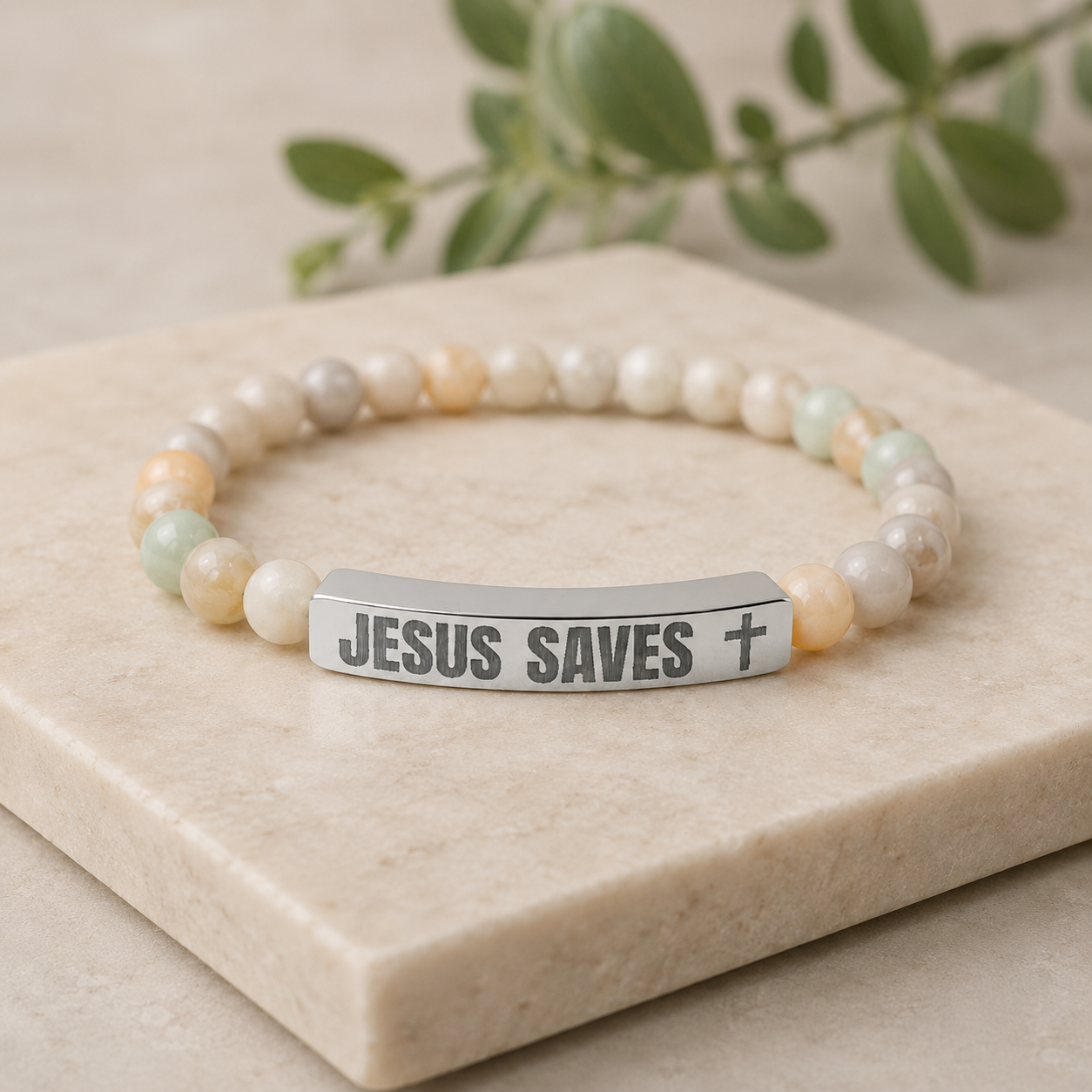 Jesus Saves Stone Bracelet (Amazonite)