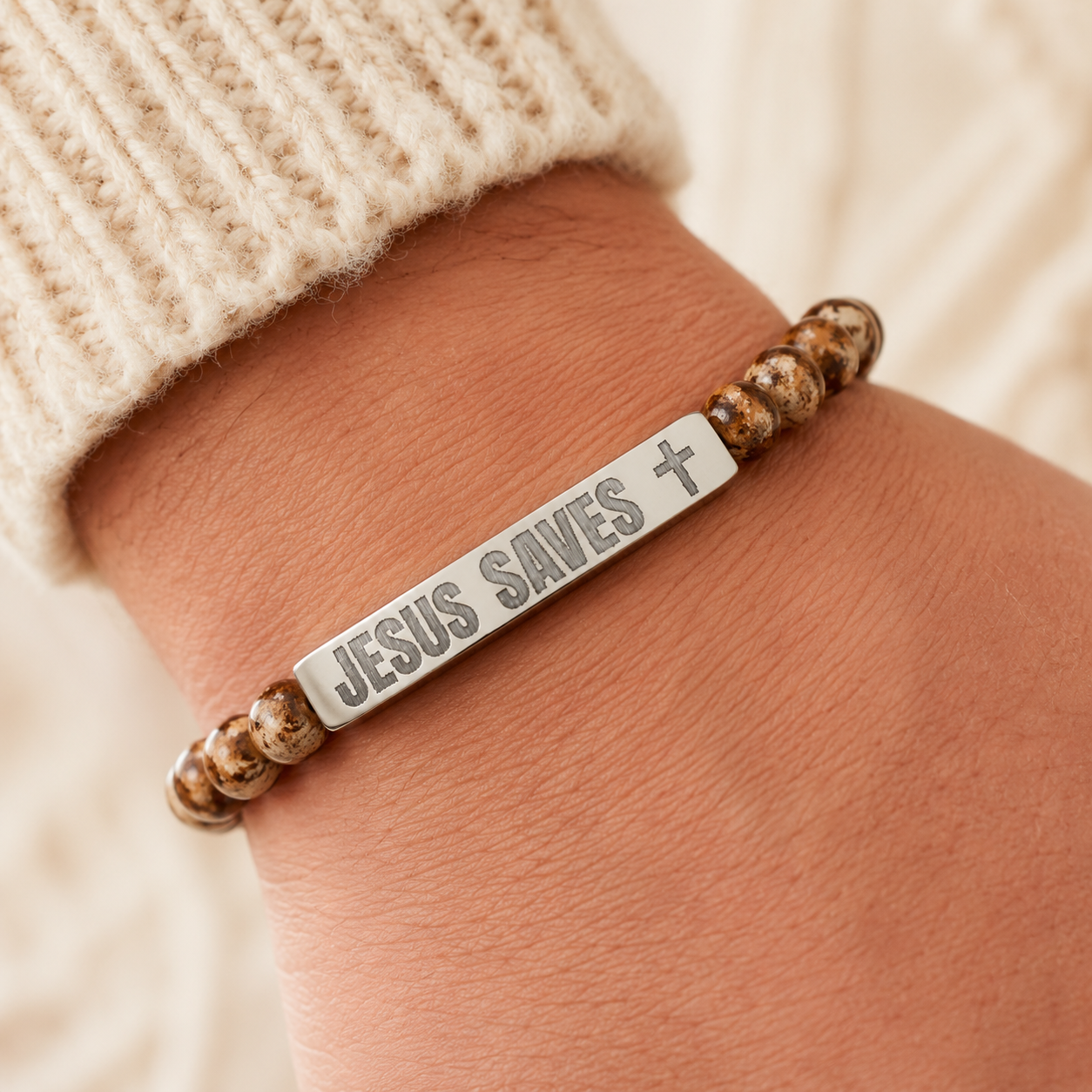 Jesus Saves Stone Bracelet (Picture Jasper)