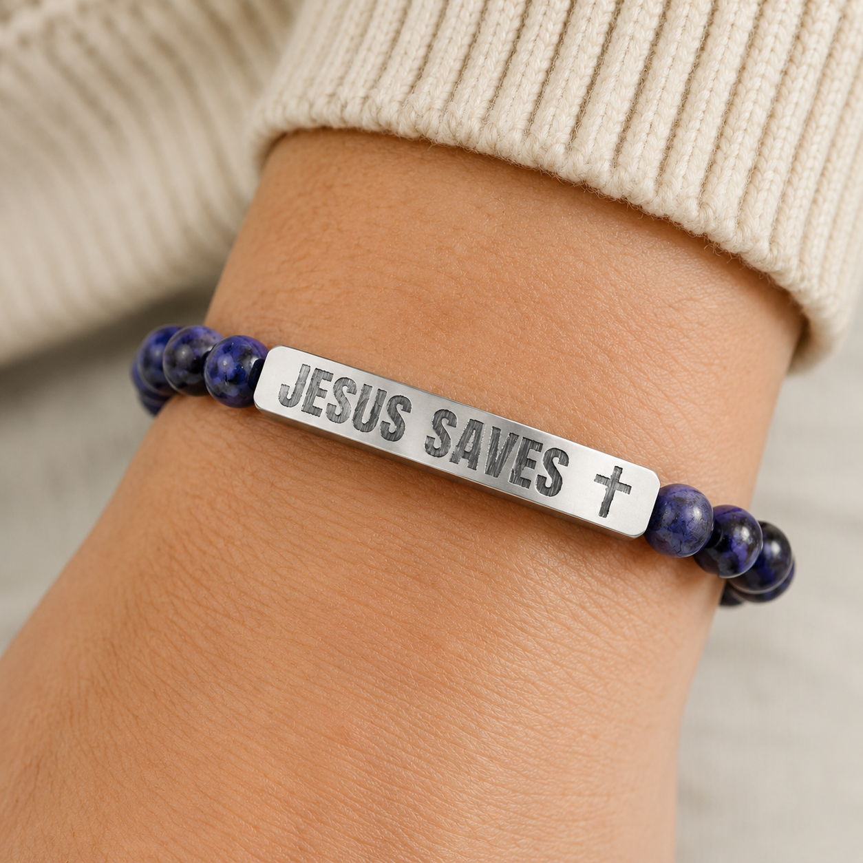 Jesus Saves Stone Bracelet (Sodalite)