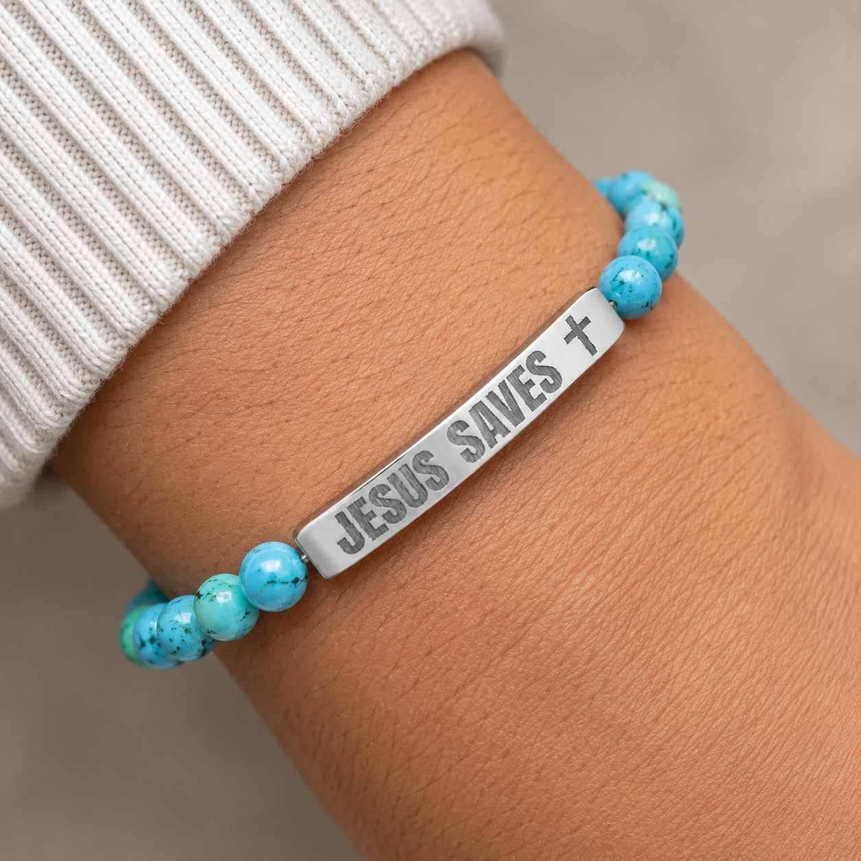 Jesus Saves Stone Bracelet (Turquoise)